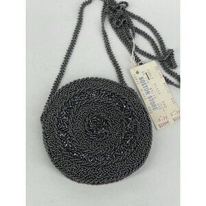 Walborg Vintage Beaded Round Bag Purse Gun Metal Prom Wedding NWT